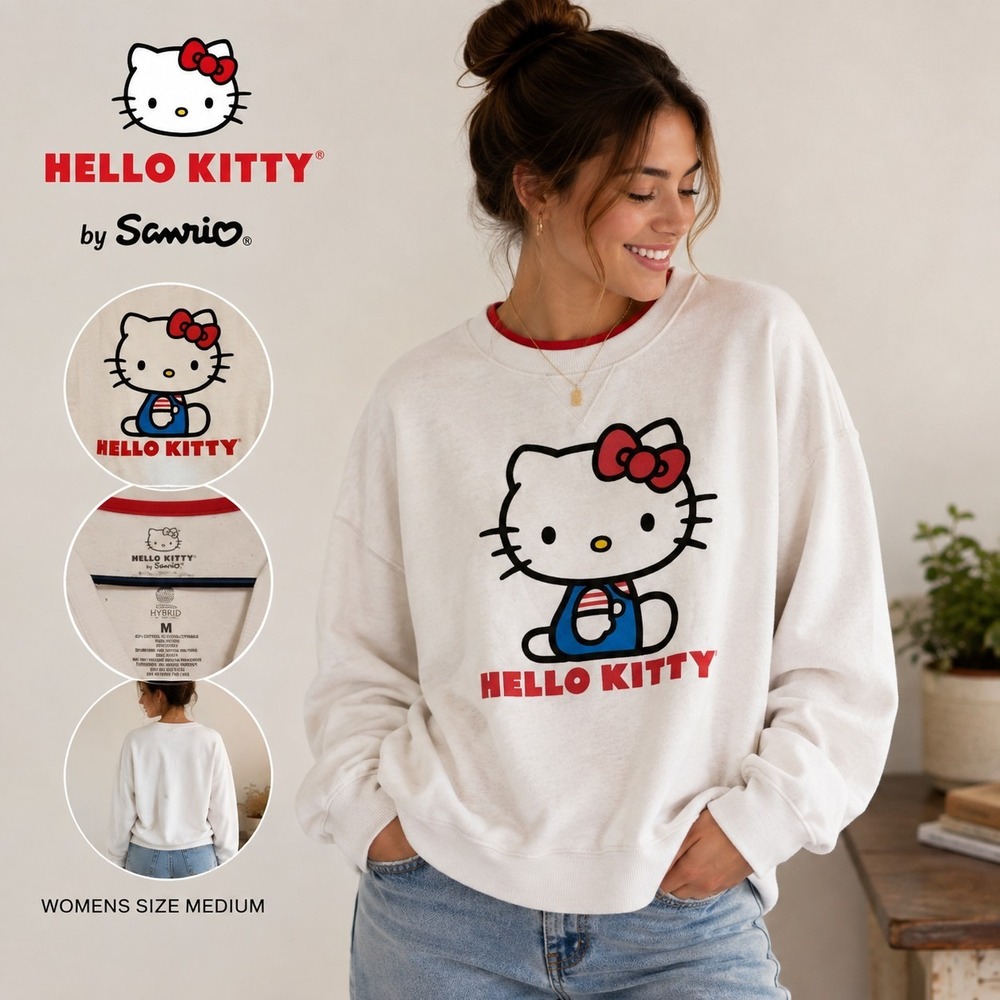 Sanrio Hello Kitty Womens White Graphic Pullover Sweatshirt SIL-34452 Medium